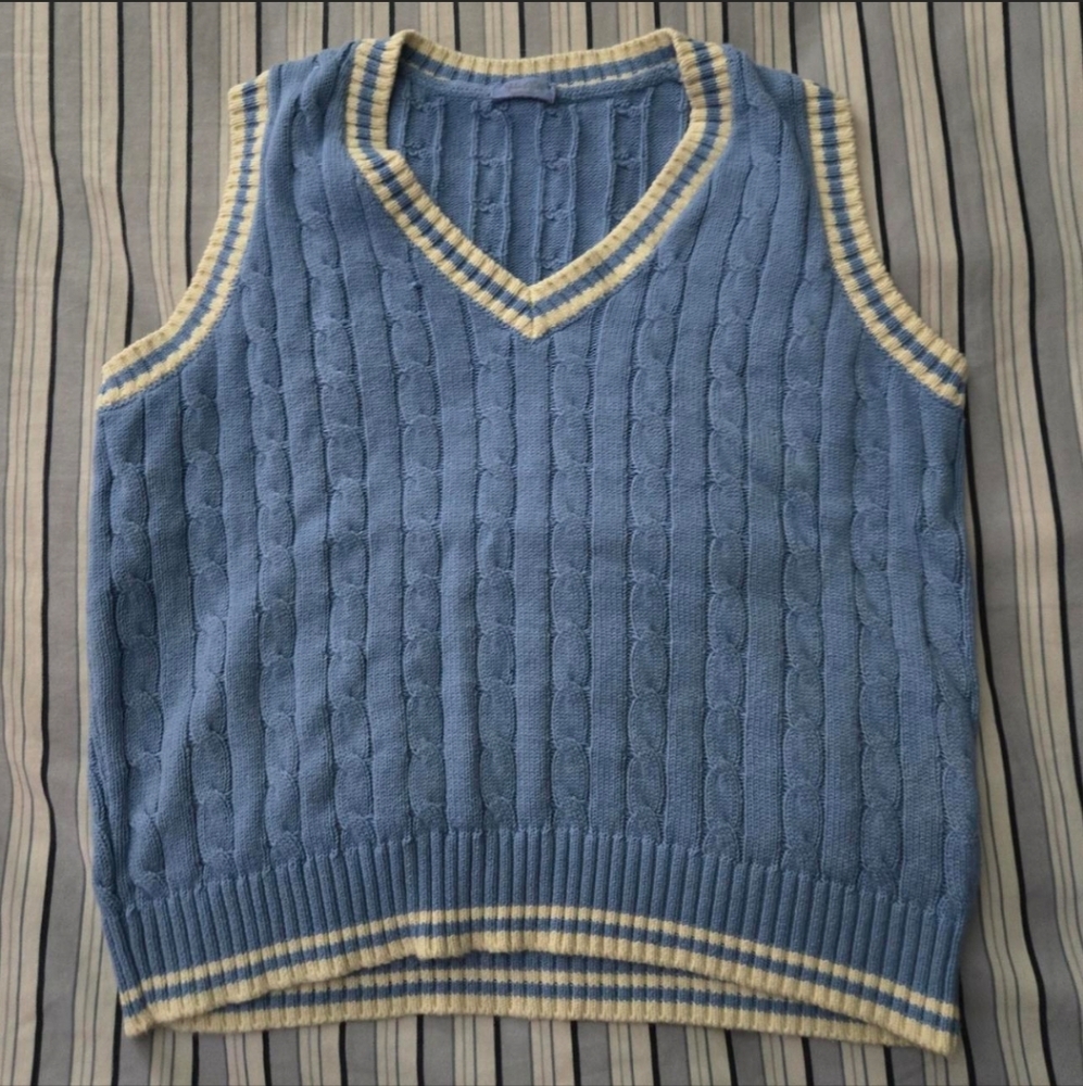 Blue Cable Knit Sweater Vest